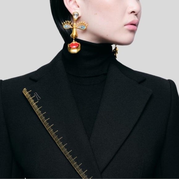 Anthropologie Visage Surrealism Gold Blue Eyes Earrings - Picture 4 of 8